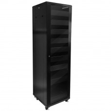 42U A/V and Networking Cabinet - Pre-Loaded with Fan Top, 9 Shelves & Blank Panels - Tapped Rails - Black