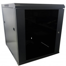 Wall Mount Cabinet 12U x 23" Usable Depth, Glass Door - Black