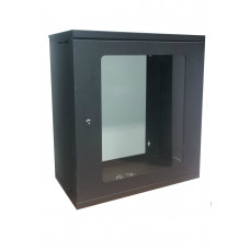 Strong Mount Wall Enclosed w/ No Back Panel, Low Profile Wallmount Cabinet – 6U, 53CM W, 30CM D, 31.5CM H, with Glass Door – 11.81″ Depth